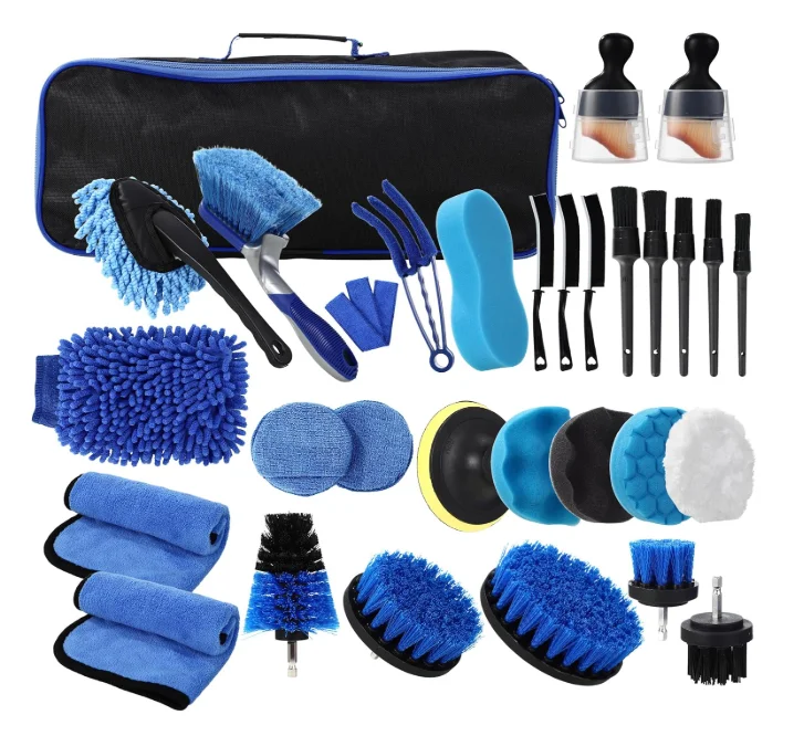 31 Piezas Kit Limpieza Coche,Cepillo Limpieza Coche Kit,Kit Limpieza Coche,Detailing CocheKit,Kit de Limpieza de Automóviles para Interiores y Exteriores