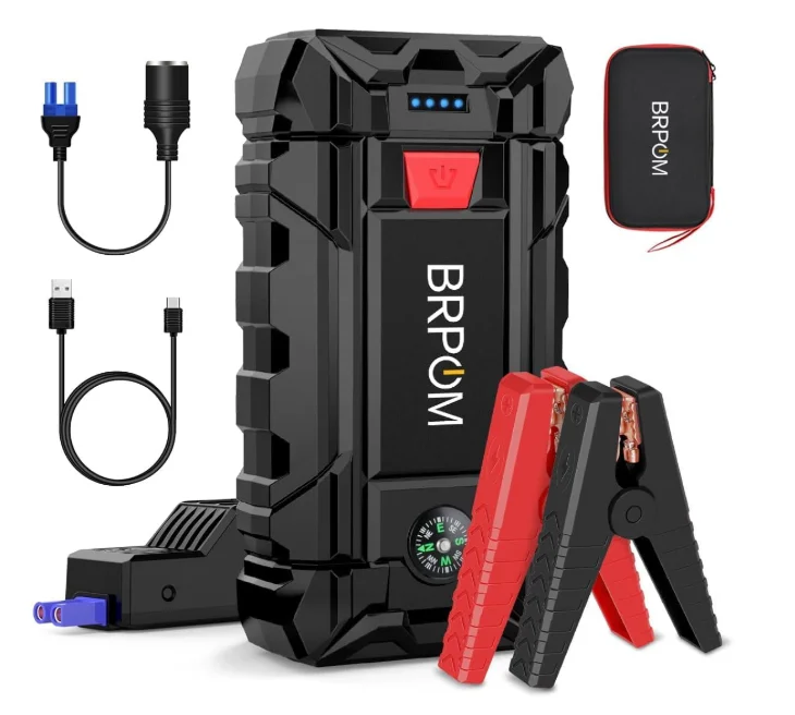 BRPOM Arrancador de Coches, 9000A 26800mAh Arrancador de Baterias de Coche 12V(para 10.0L de Gasolina o 8.0L de Diésel), Jump Starter con Carga Rápida QC3.0, Espera Larga