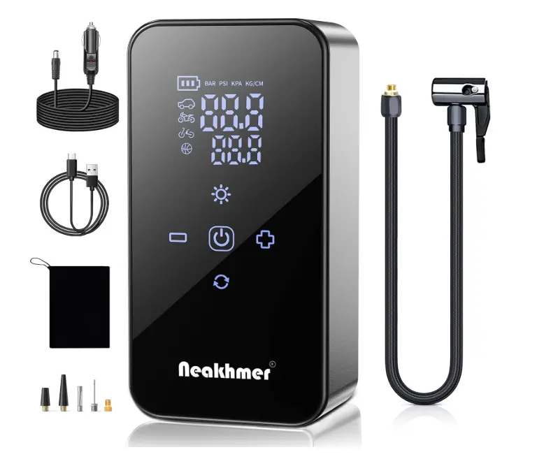 Inflador Ruedas Coche Hinchador Electrico: Mini Compresor Aire Portatil 150 PSI, con batería de 6000 mAh, Bomba Bicicleta 12 V con medidor de presión de neumáticos para Coche,Bicicleta y Motocicleta