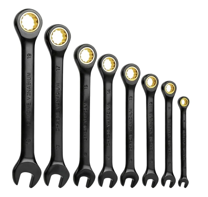 8 piezas Llave Fija con Carraca, Juego de Llaves de Carraca, Métricas 8-19mm, 72 Dientes, Juego de Llaves Combinadas, para Reparación de Coches, Mantenimiento de Motos y Mantenimiento Mecánico